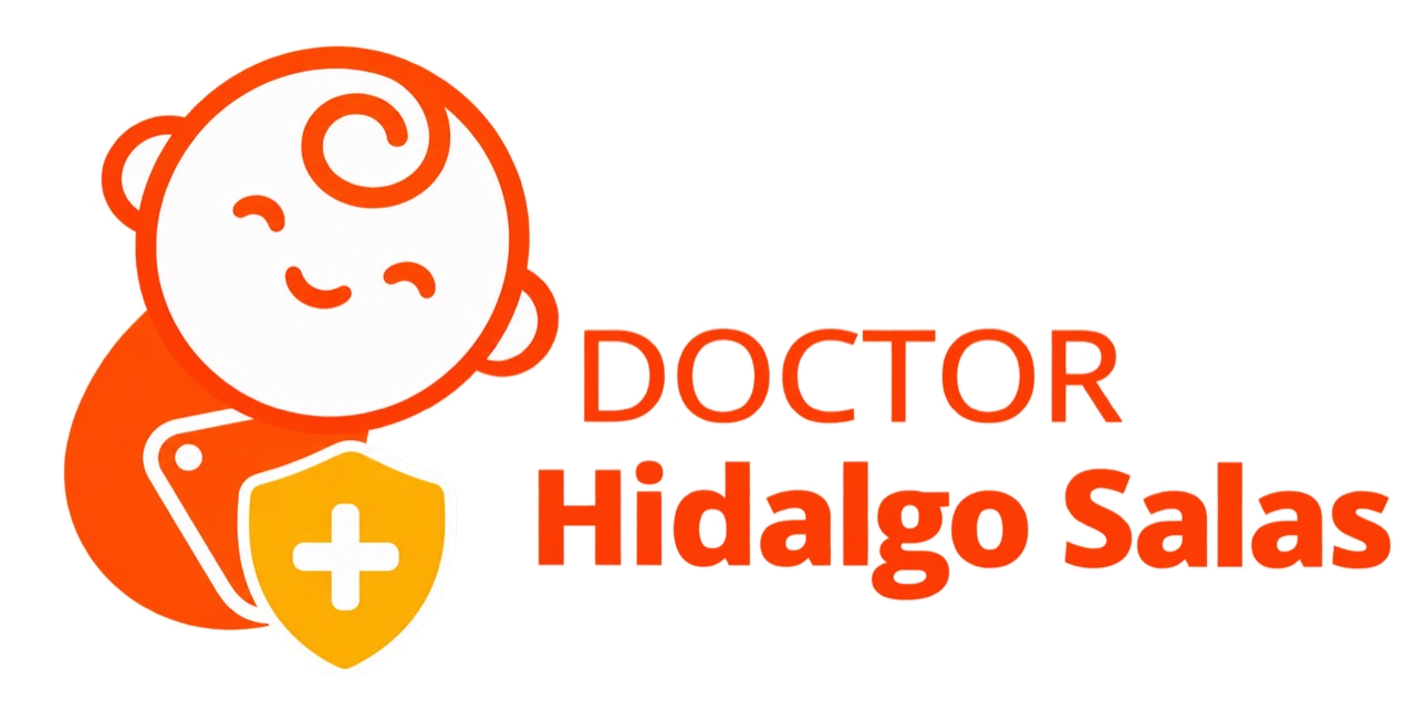 Doctor Hidalgo Salas: bebé en naranja y escudo amarillo con cruz blanca